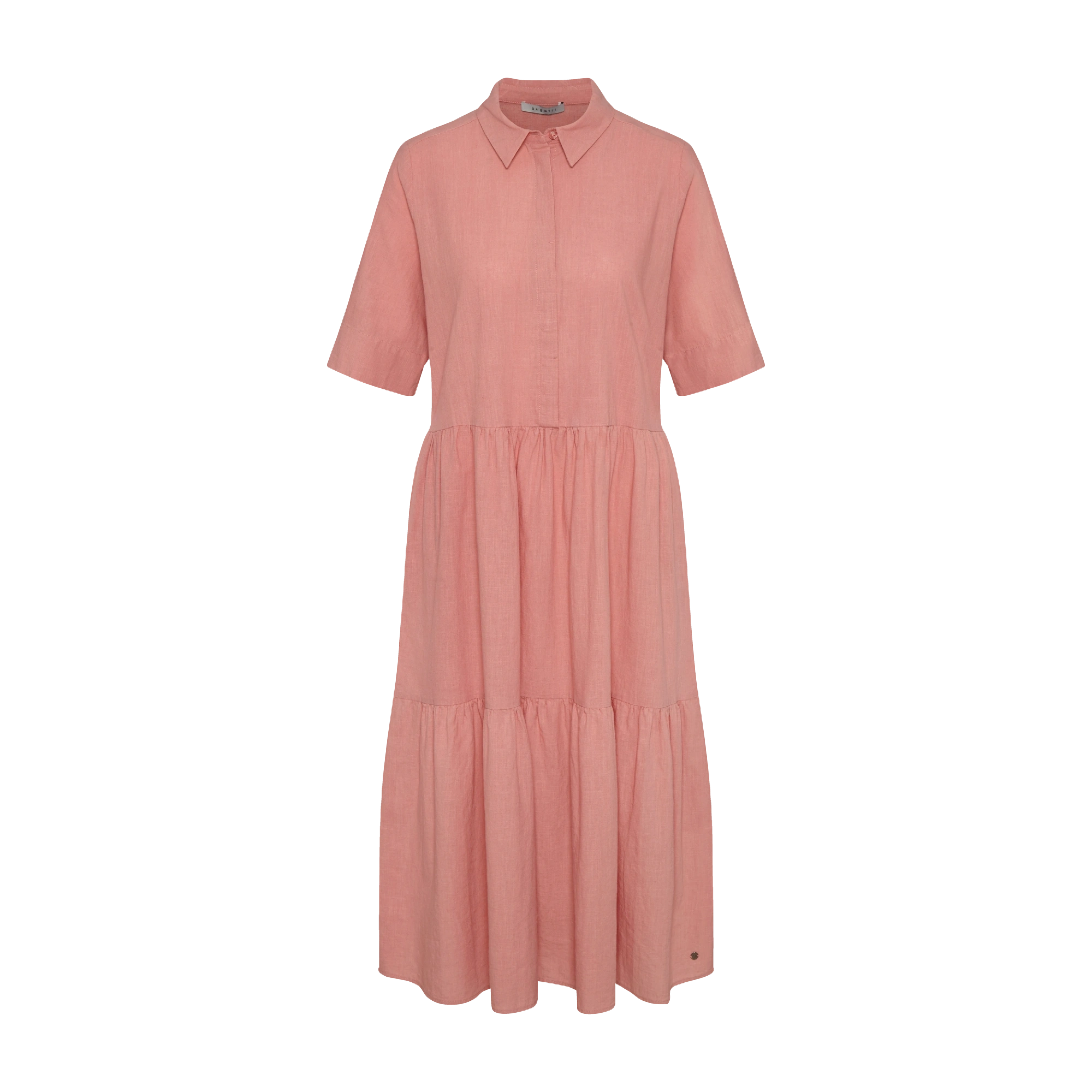 Elegantes Kleid mit kurzen Ärmeln und Hemdkragen in rose