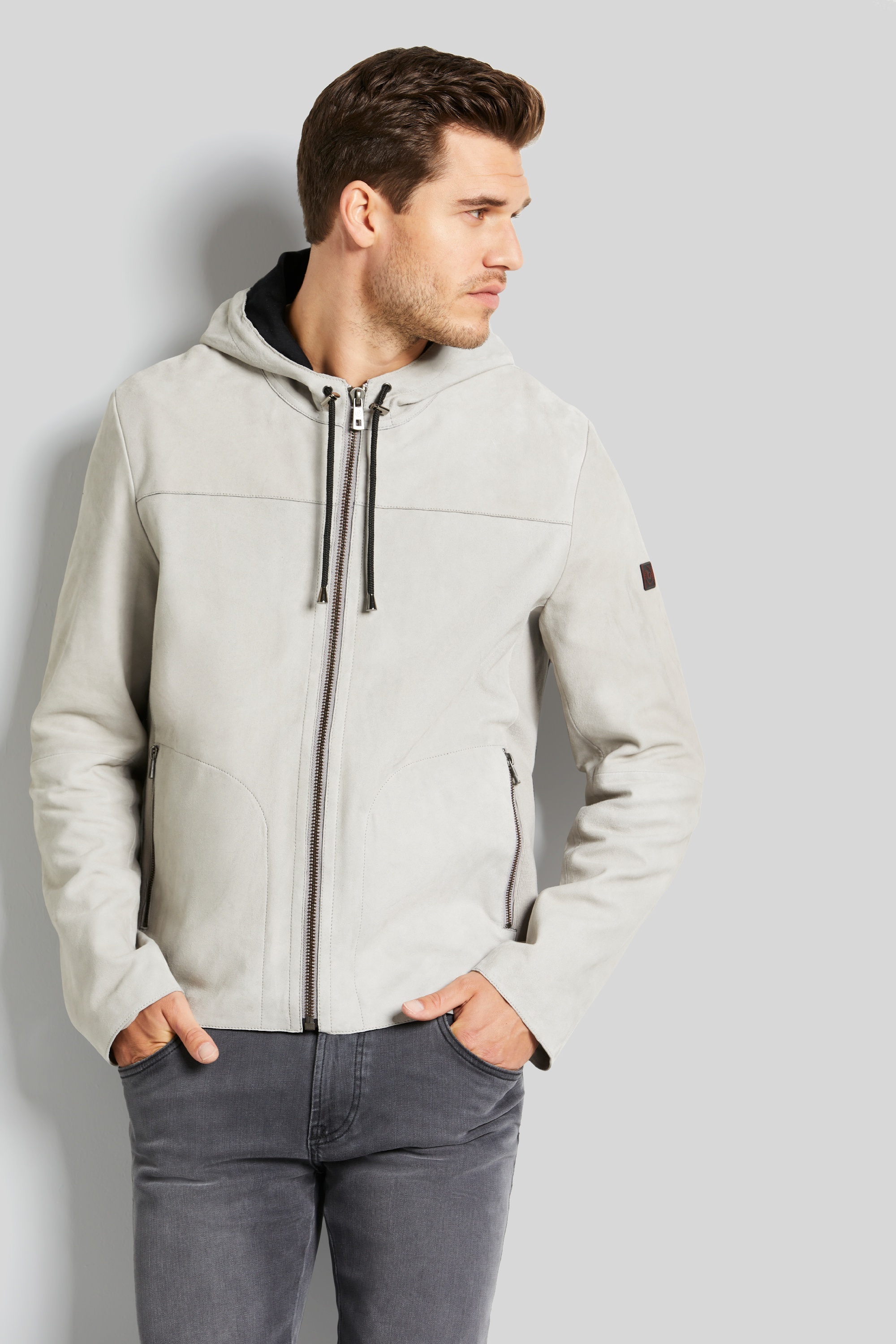 Lederjacke mit Kapuze in grau