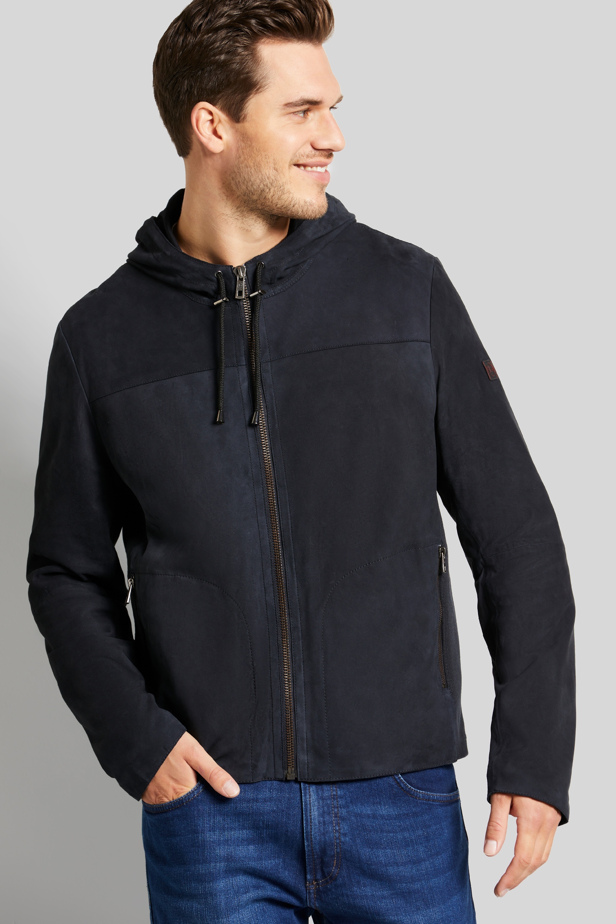 Lederjacke mit Kapuze in marine