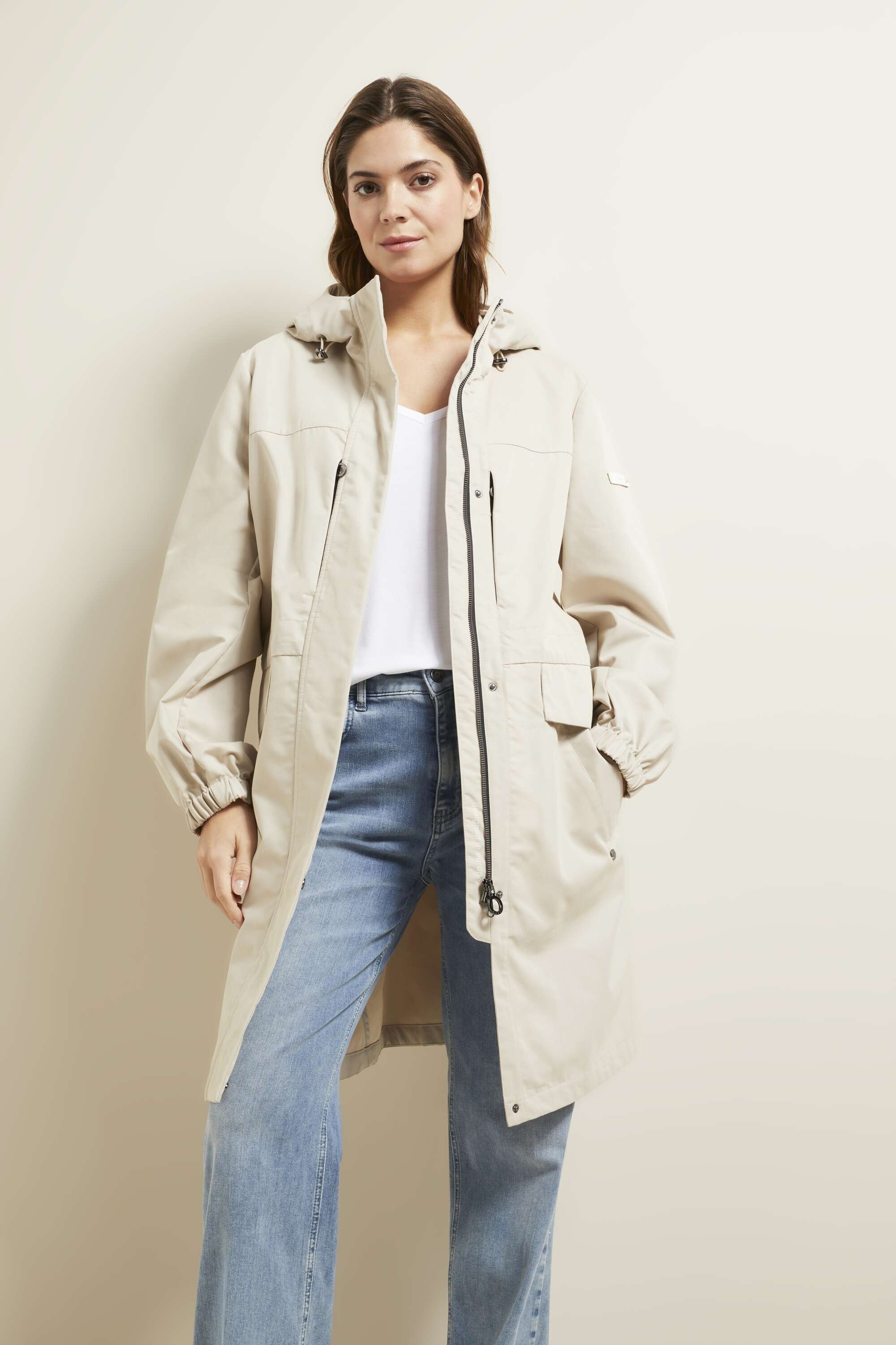 Parka mit Kapuze in beige