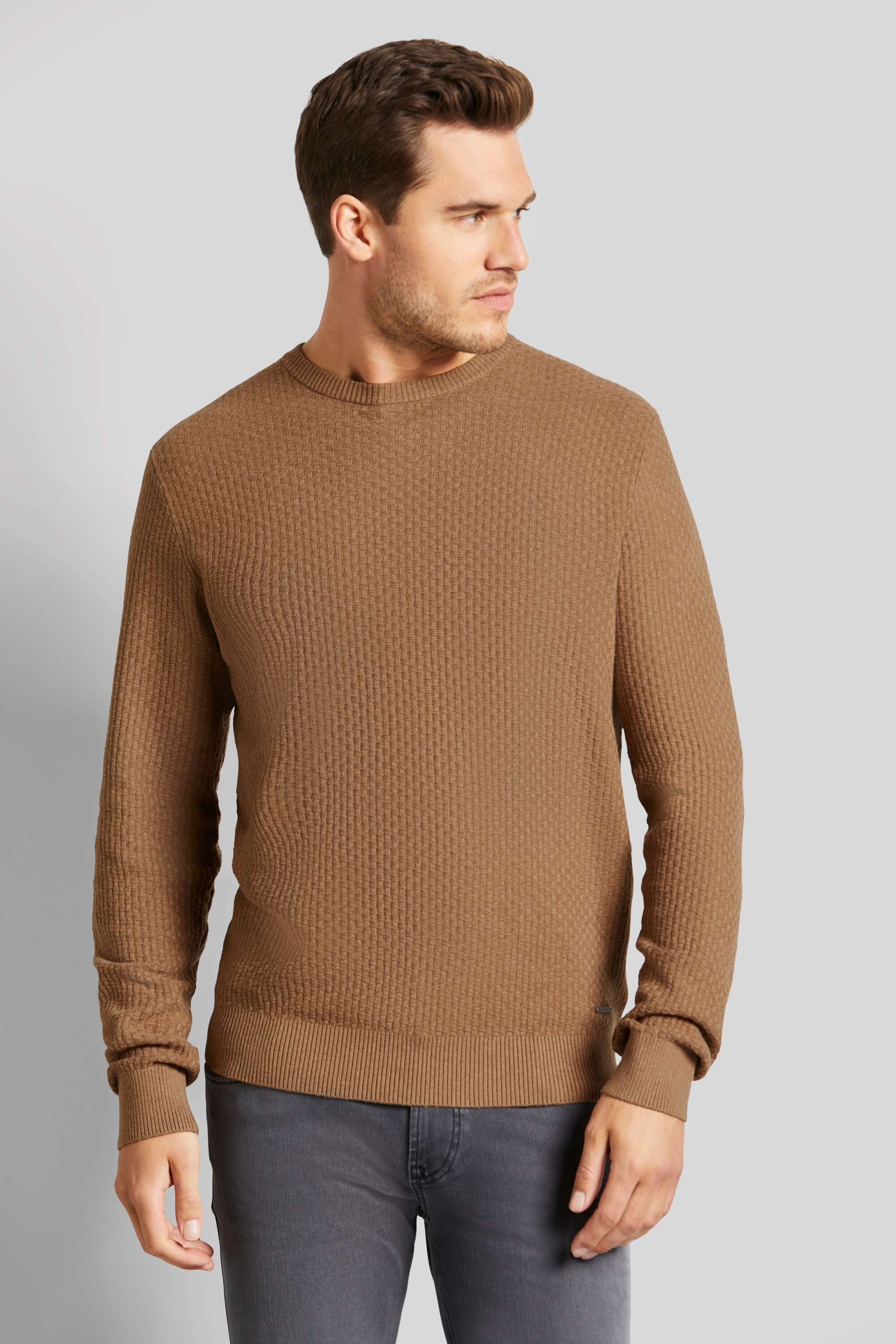 Strickpullover mit Waffelstruktur in cognac