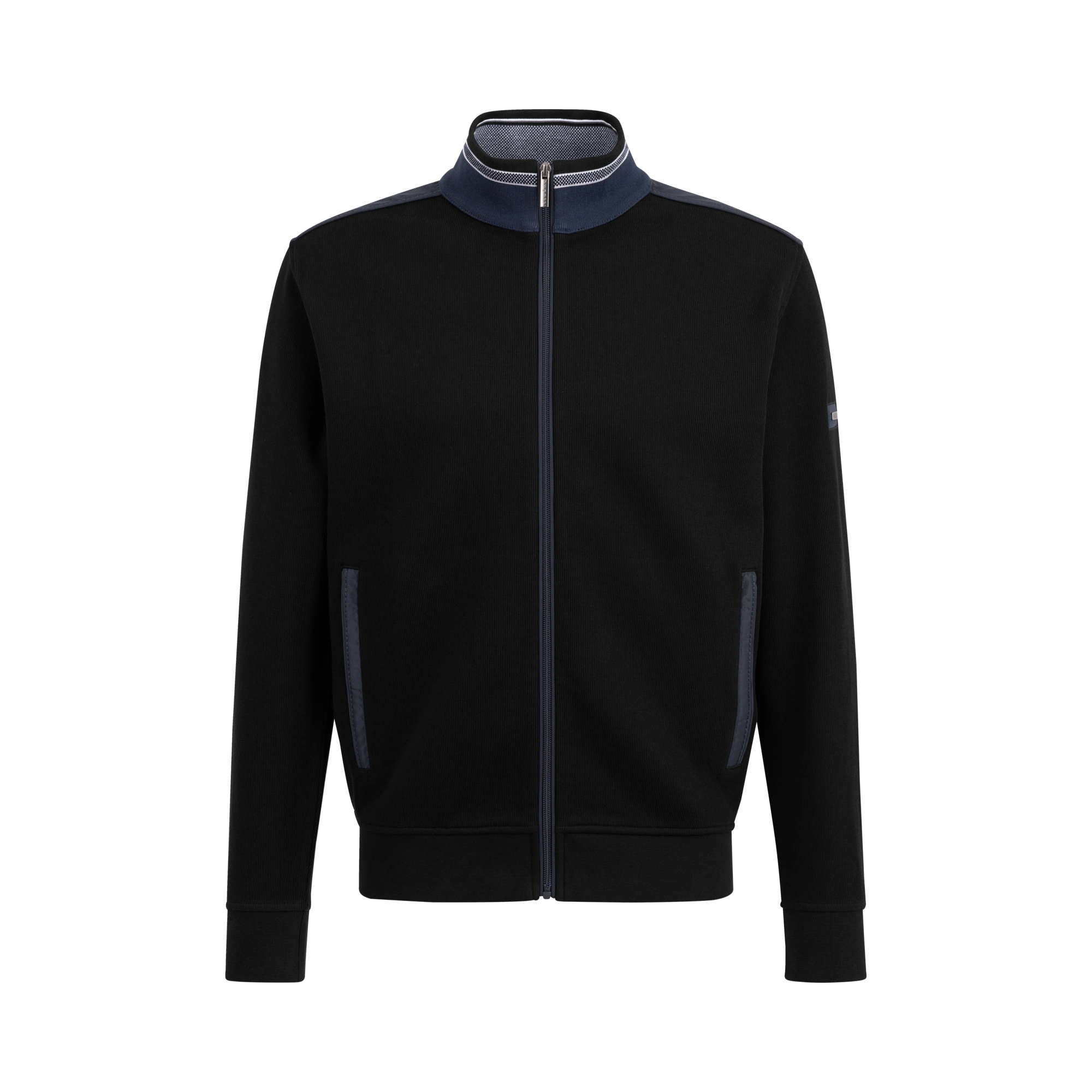 Sweatshirtjacke mit Stehkragen in schwarz