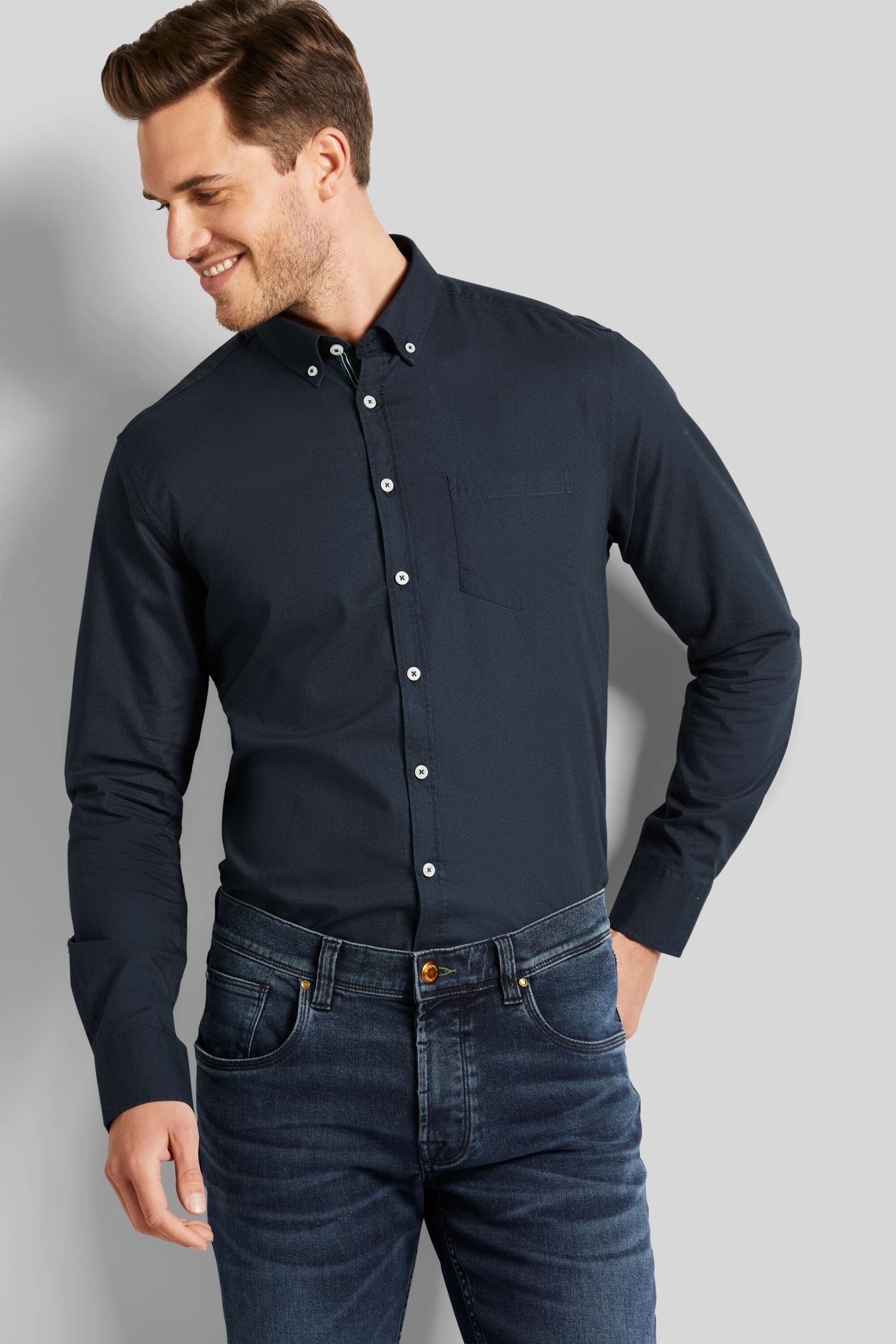 Oxfordhemd mit Button-Down-Kragen in marine