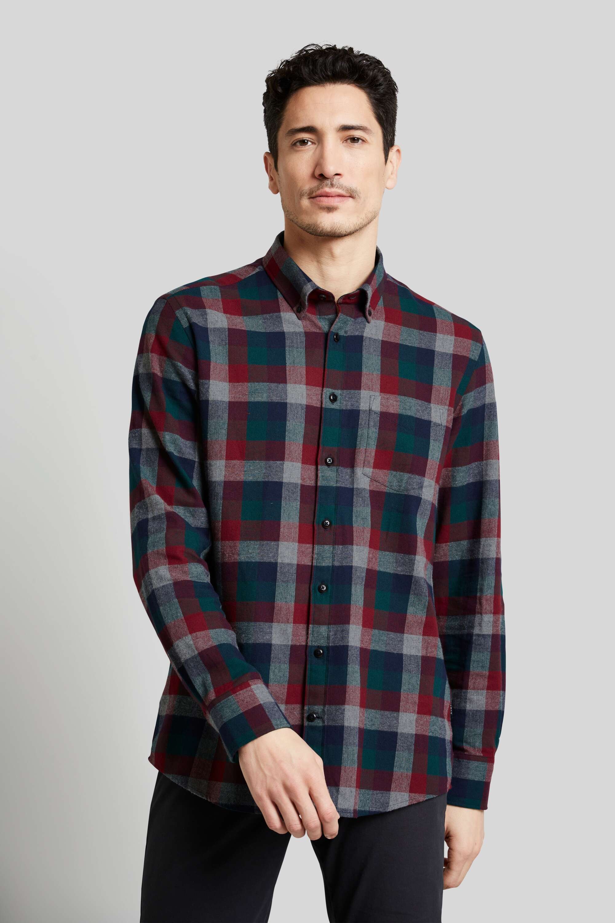 Flanellhemd mit Button-Down-Kragen in bordeaux