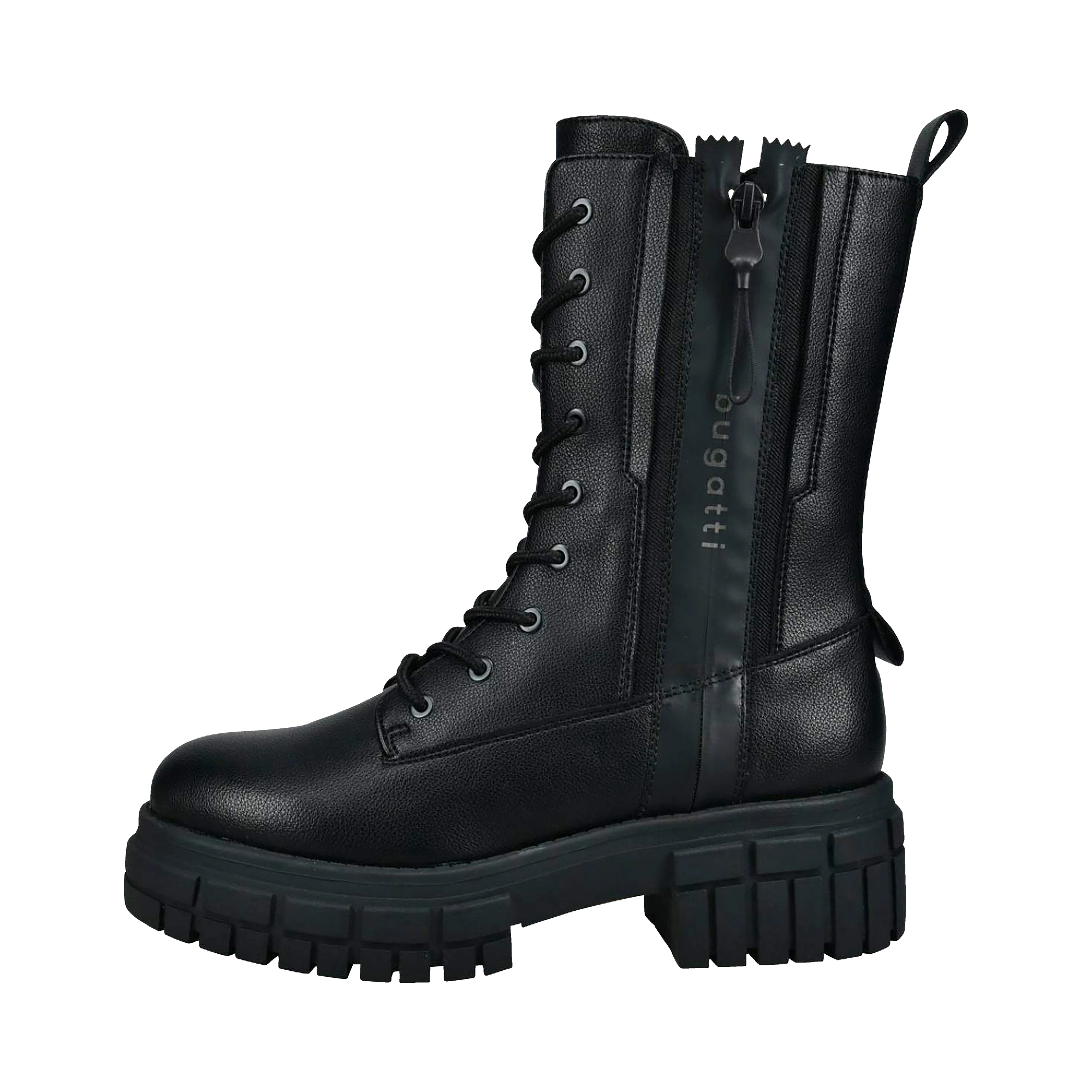 Schnürstiefel mit dicker Sohle in schwarz