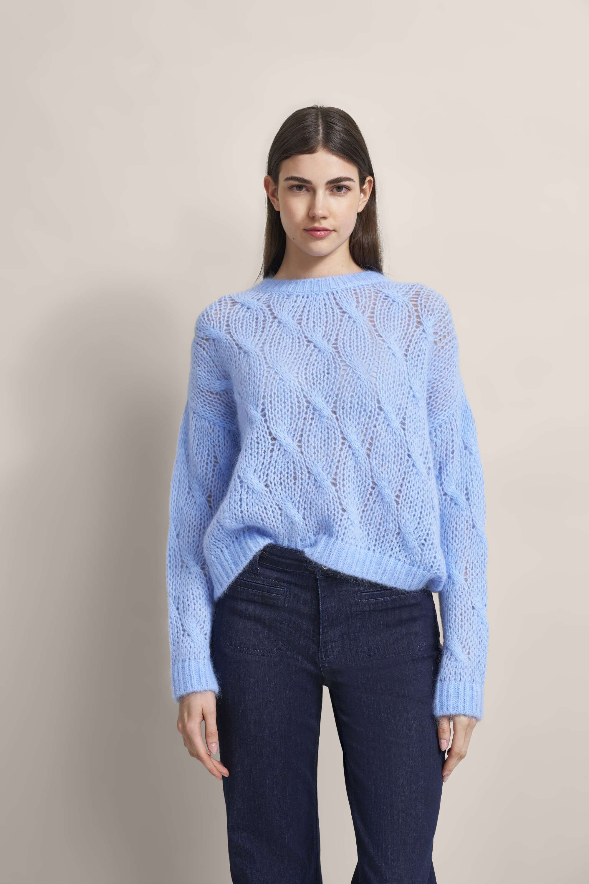 Pullover mit Zopfmuster in hellblau