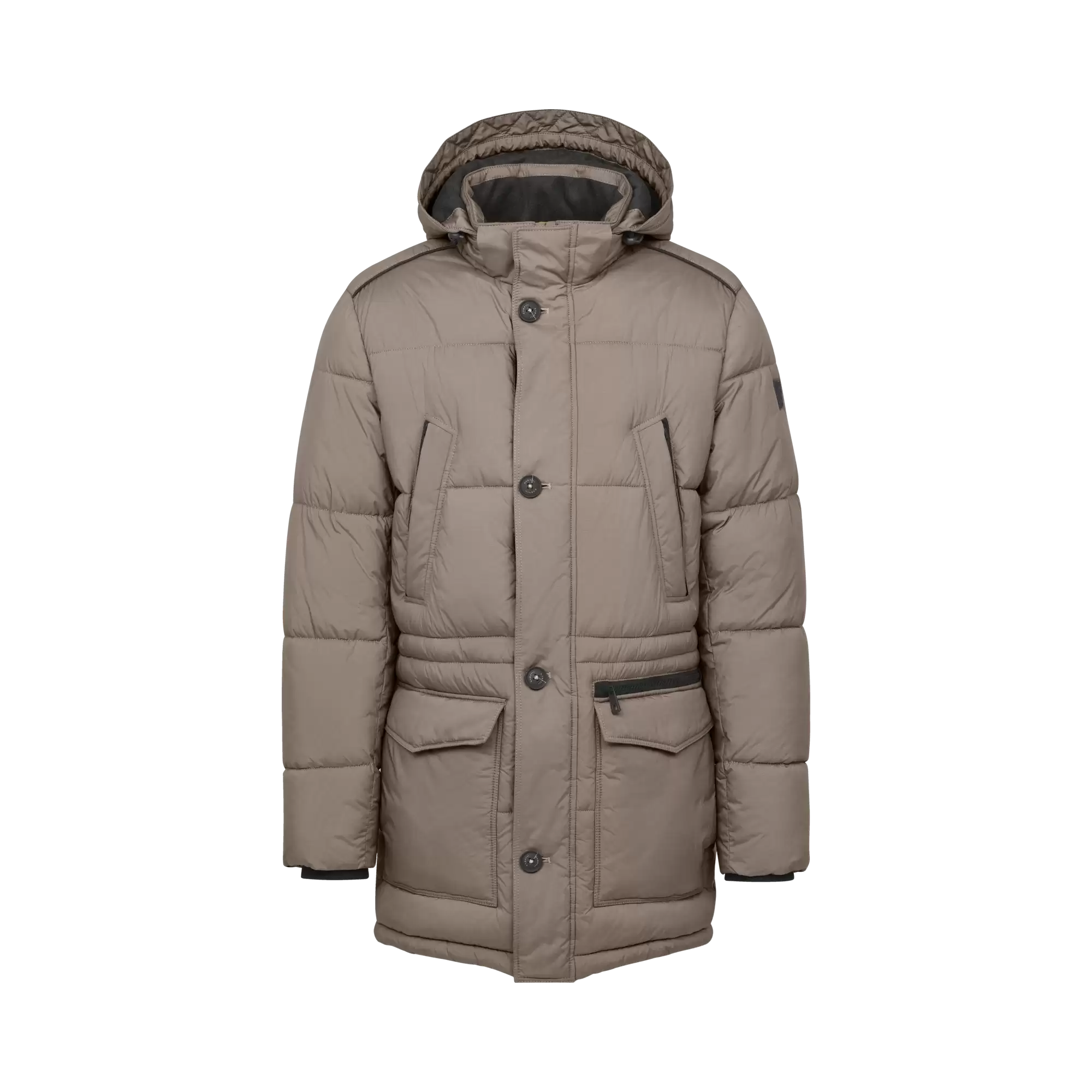 Steppparka mit Stehkragen in beige - Ansicht: Büste Front