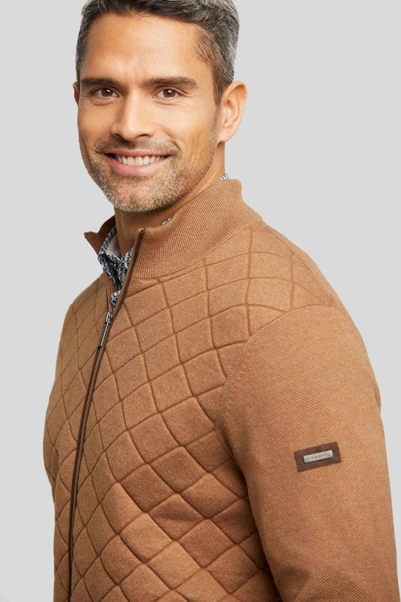 Knit jacket With bugatti cognac | diamond in quilting