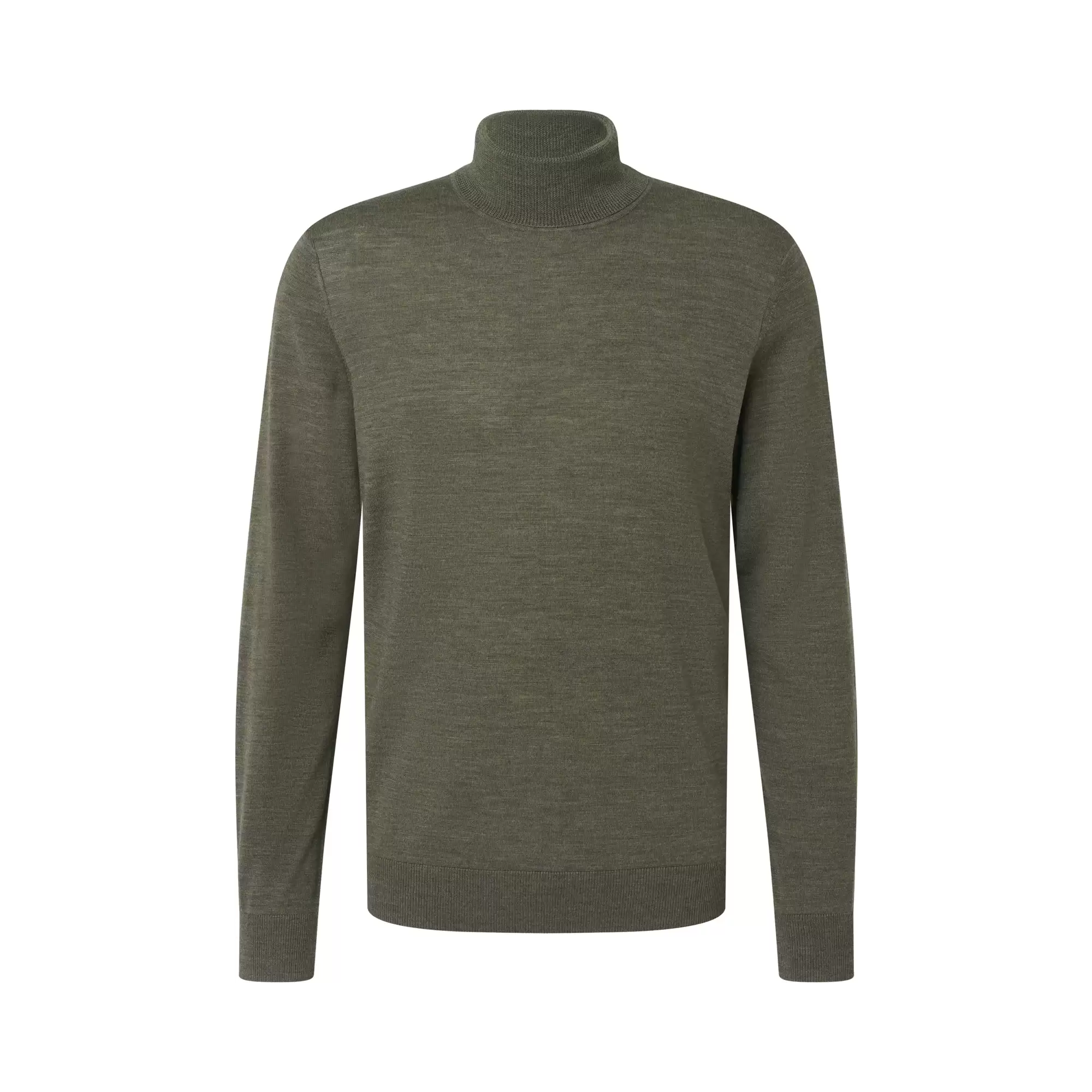 Rollkragenpullover aus 100 % Merinowolle in oliv - Ansicht: Büste Front