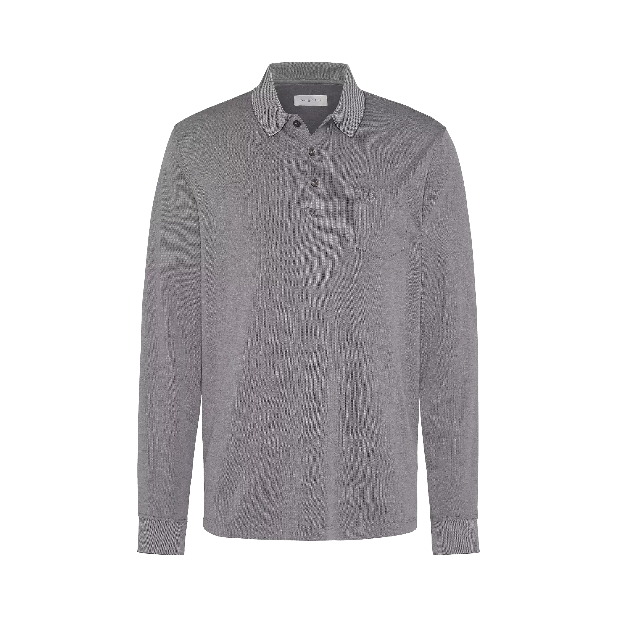 Langarm-Poloshirt mit aufgesetzter Brusttasche | in grau bugatti
