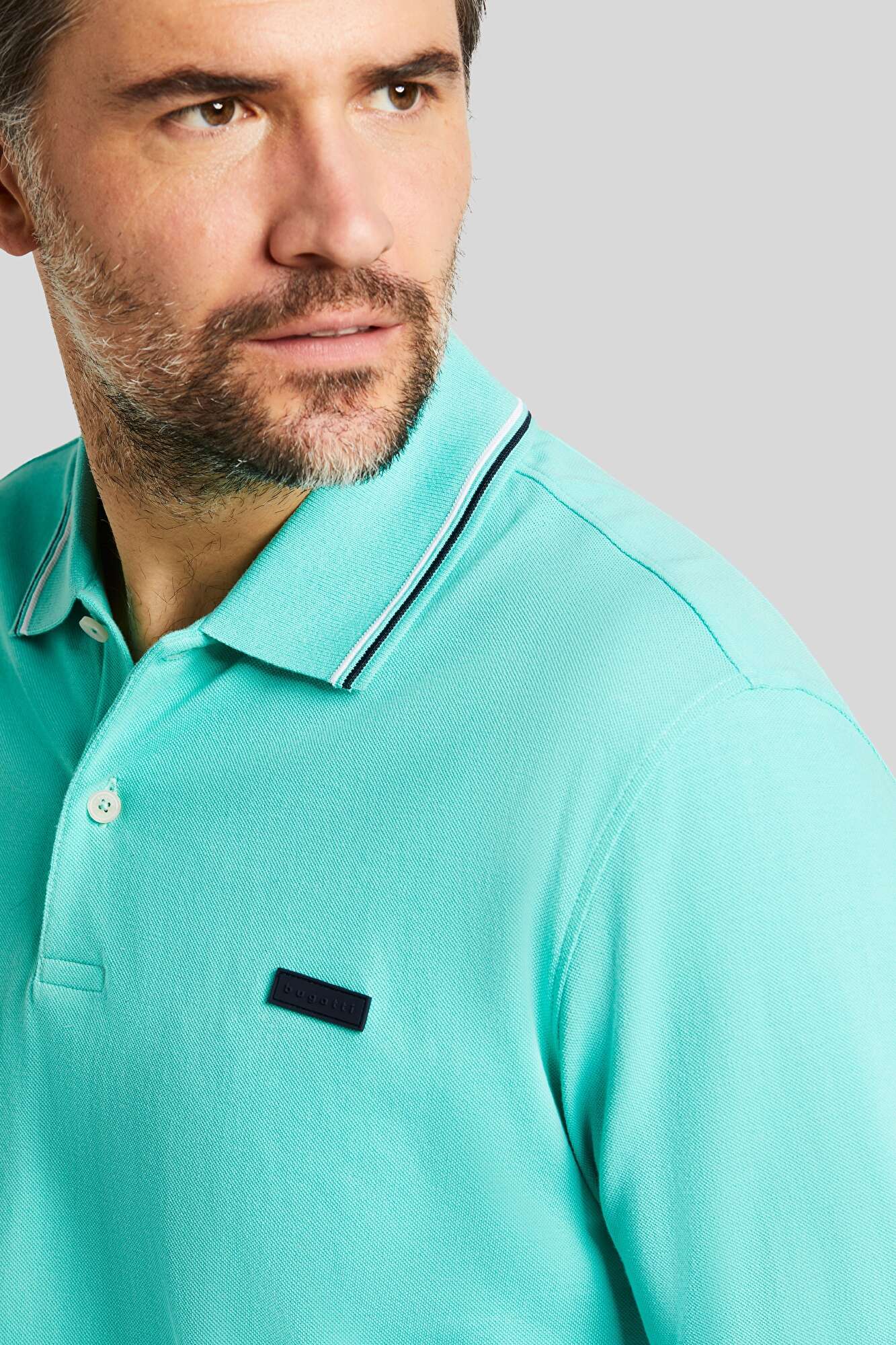 Pique polo shirt with contrasting collar and | mint sleeve in bugatti cuffs on stripes the