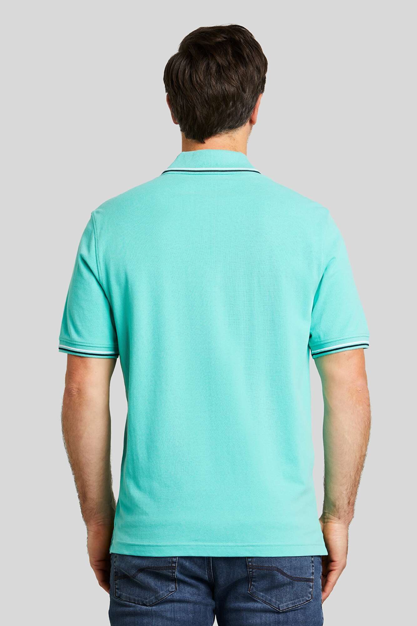 Pique polo with cuffs shirt bugatti in mint and sleeve on stripes contrasting collar | the