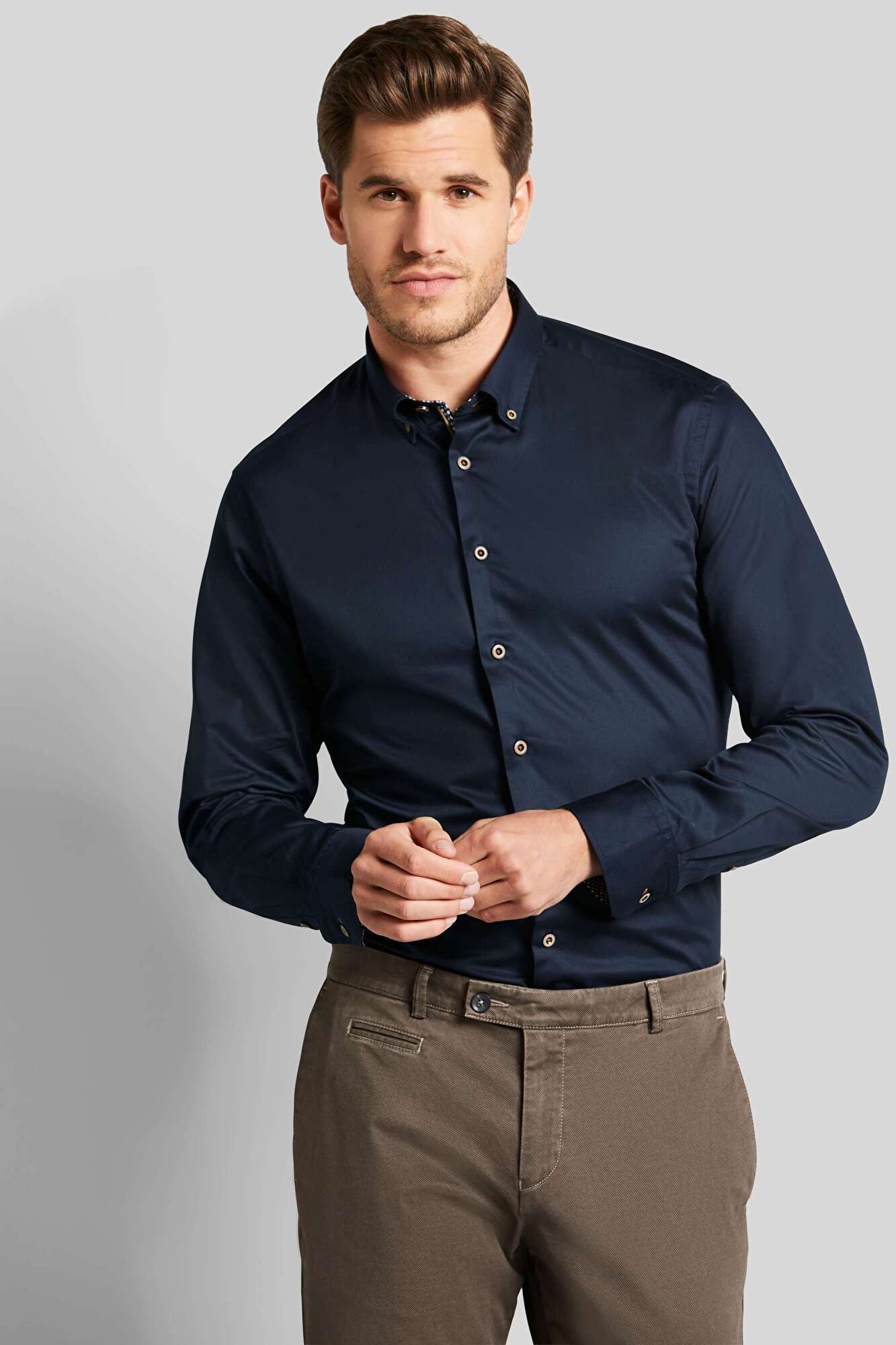 Shirt with button-down collar in navy - View: Model front