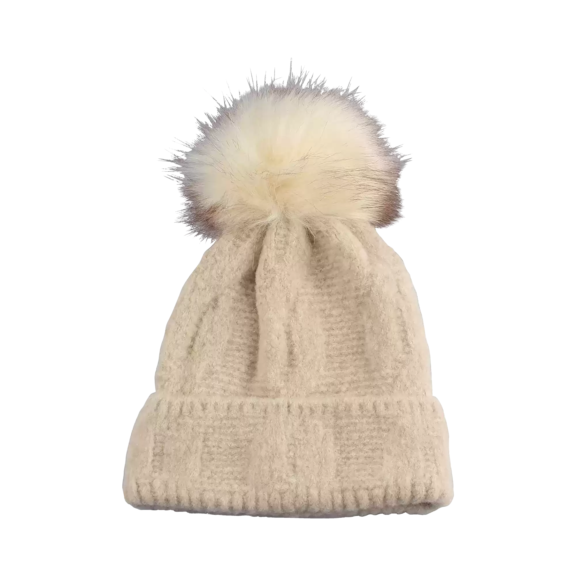 Fold-over cap With a pom-pom in beige - View: Bust front