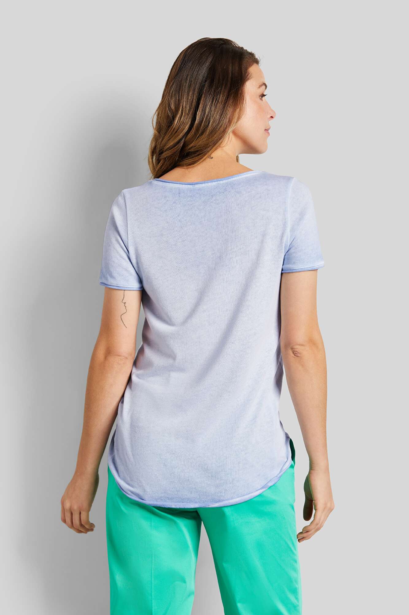 Rundhals T-shirt mit | in Optik hellblau bugatti verwaschener leicht