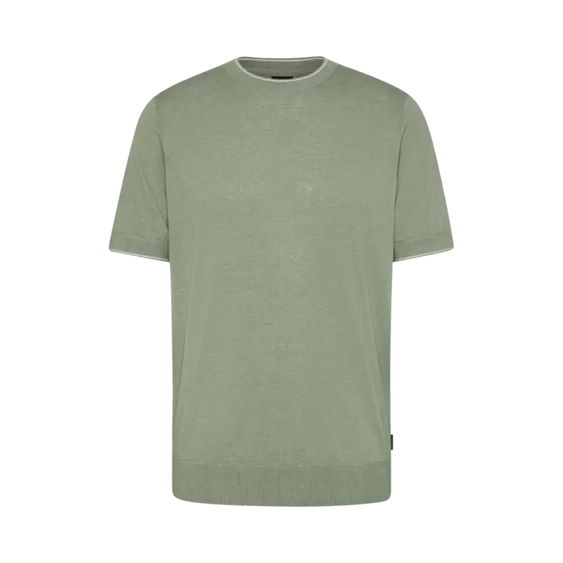 T-shirt with contrasting stripes in moss green - View: Bust front