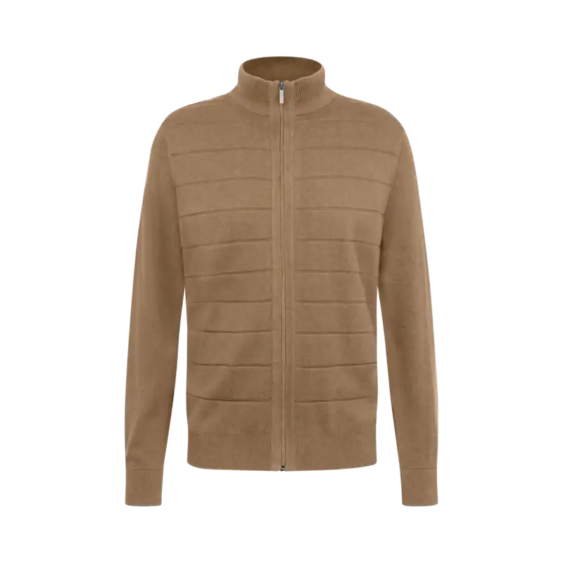 Strickjacke mit Reißverschluss in taupe - Ansicht: Büste Front