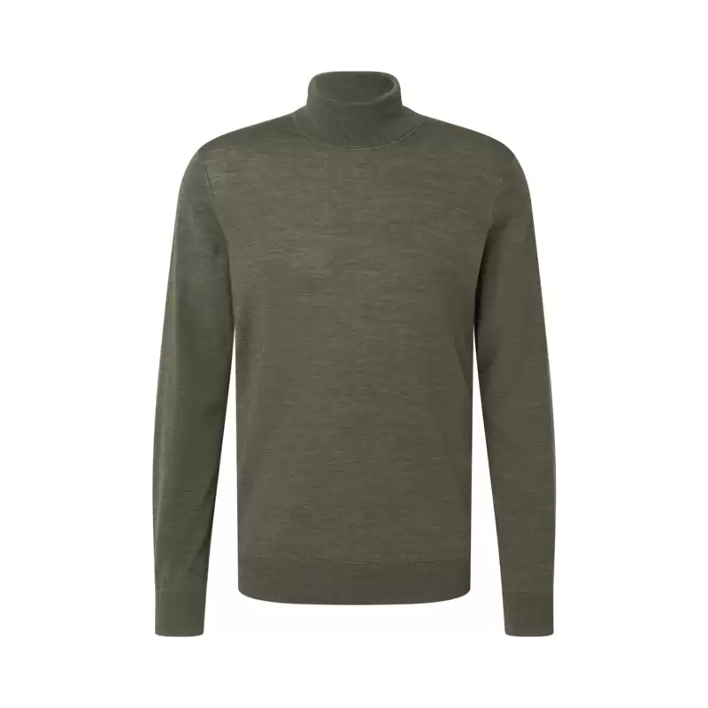 Rollkragenpullover aus 100 % Merinowolle in oliv - Ansicht: Büste Front