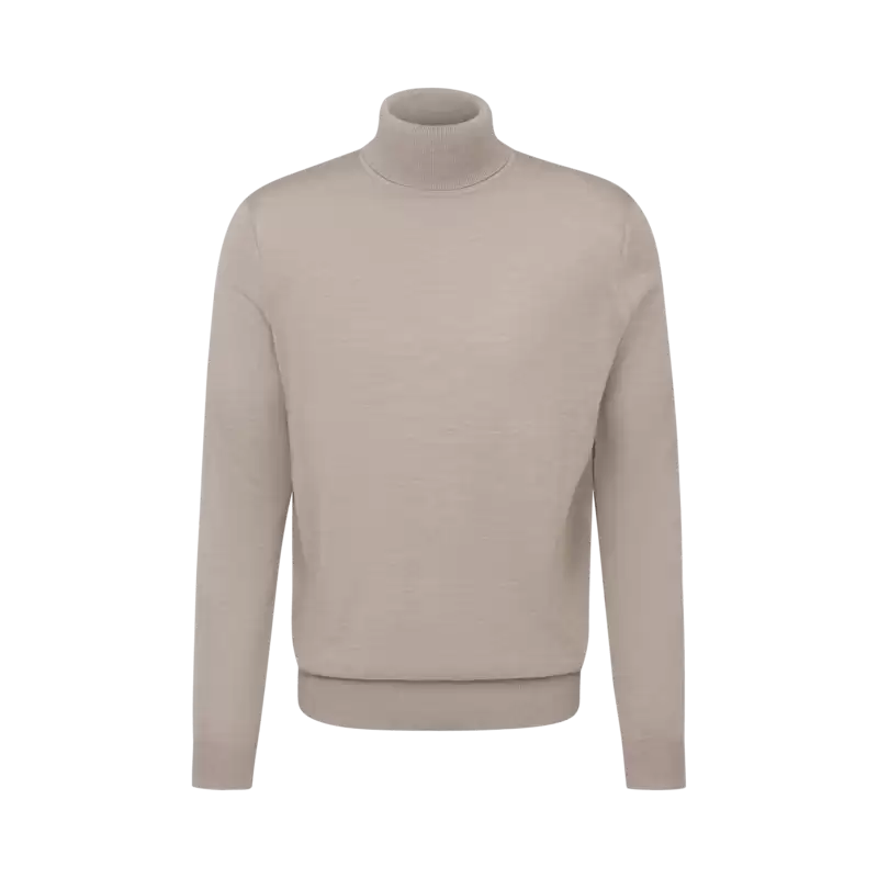 Rollkragenpullover aus 100 % Merinowolle in beige - Ansicht: Büste Front