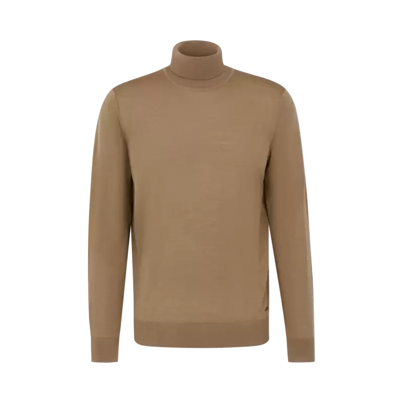 Rollkragenpullover aus 100 % Merinowolle in cognac - Ansicht: Büste Front