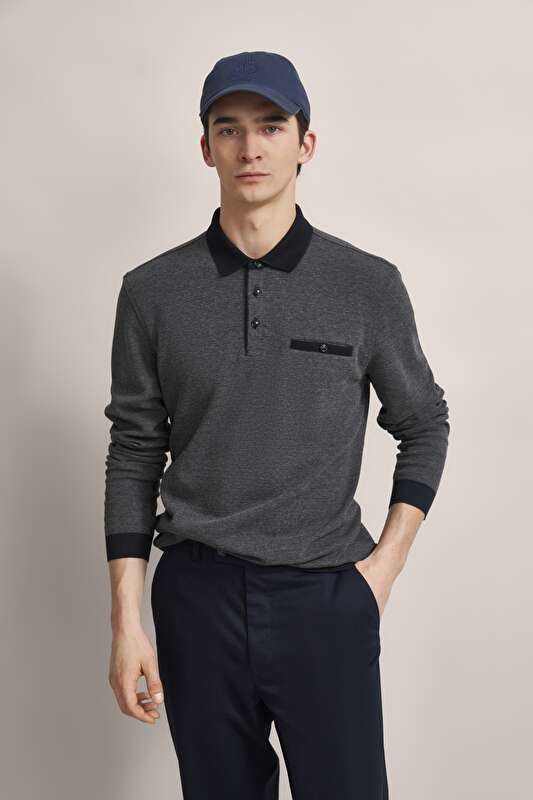 Poloshirt mit Strukturkragen in hellgrau - Ansicht: Model Front