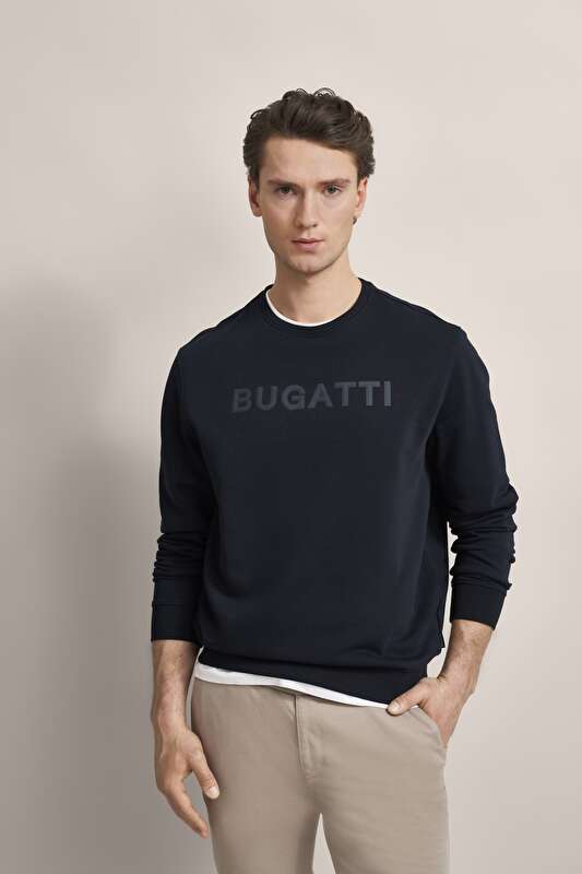 Sweatshirt mit 3-D-Print in marine - Ansicht: Model Front