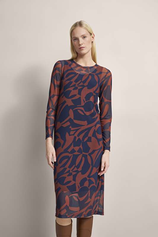 Kleid mit Rundhalsausschnitt in marine - Ansicht: Model Front